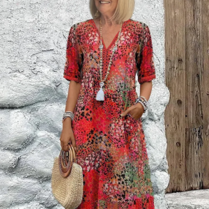 SUSAN | VIBRANT MIDI DRESS WITH ELEGANT TUMMY COVERAGE